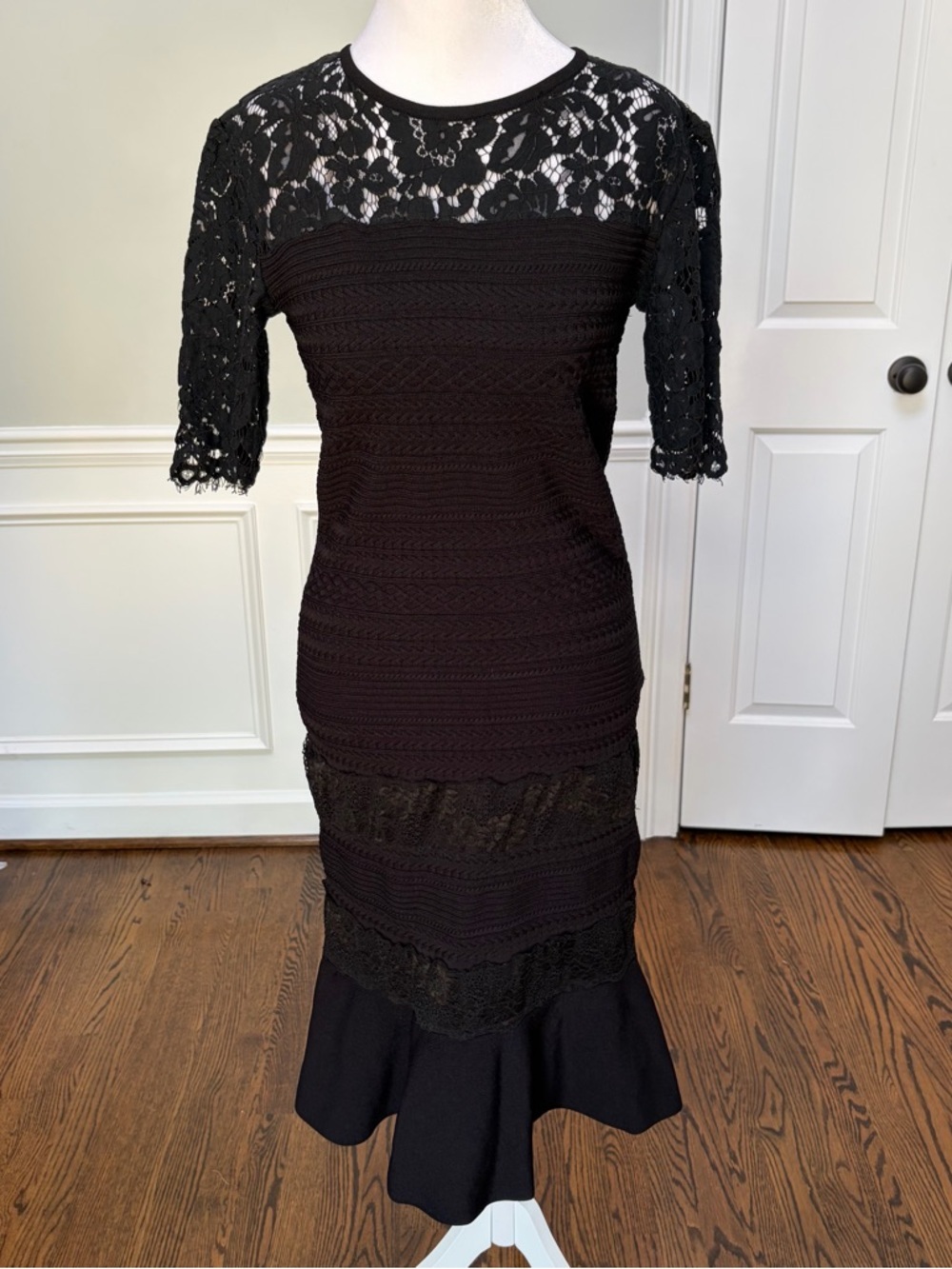 Jax Black Lace-Trim Knit Midi Dress M